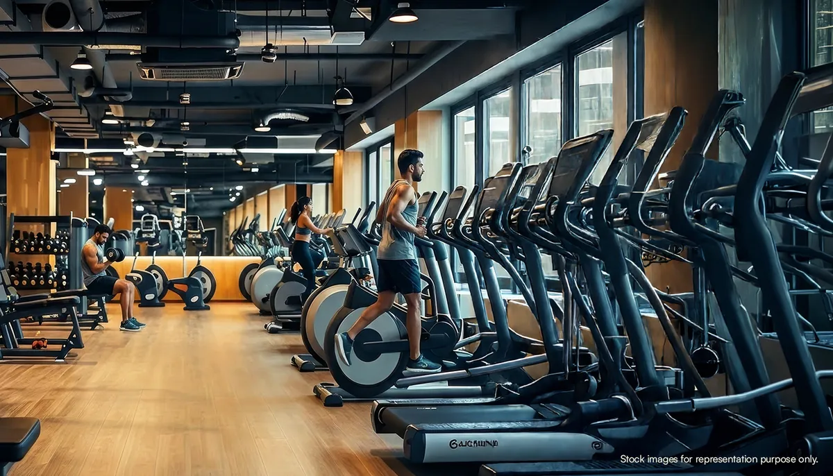 Artist's impression of the gymnasium at Godrej Brooklyn Avenue, with cardio equipment along a glazed wall.